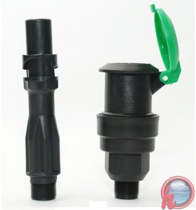 Válvula plástica 3/4" con acople rápido para aspersores y prolongador 